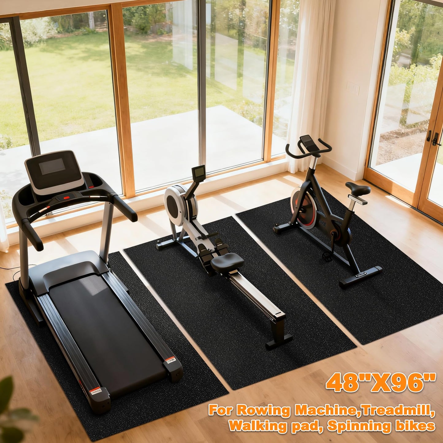 Fitvids Treadmill Mat for Home Gym Heavy Duty Exercise Mats for Floor Protection Equipment & Carpets, 96"L x 48"W x 0.3"Th, Black