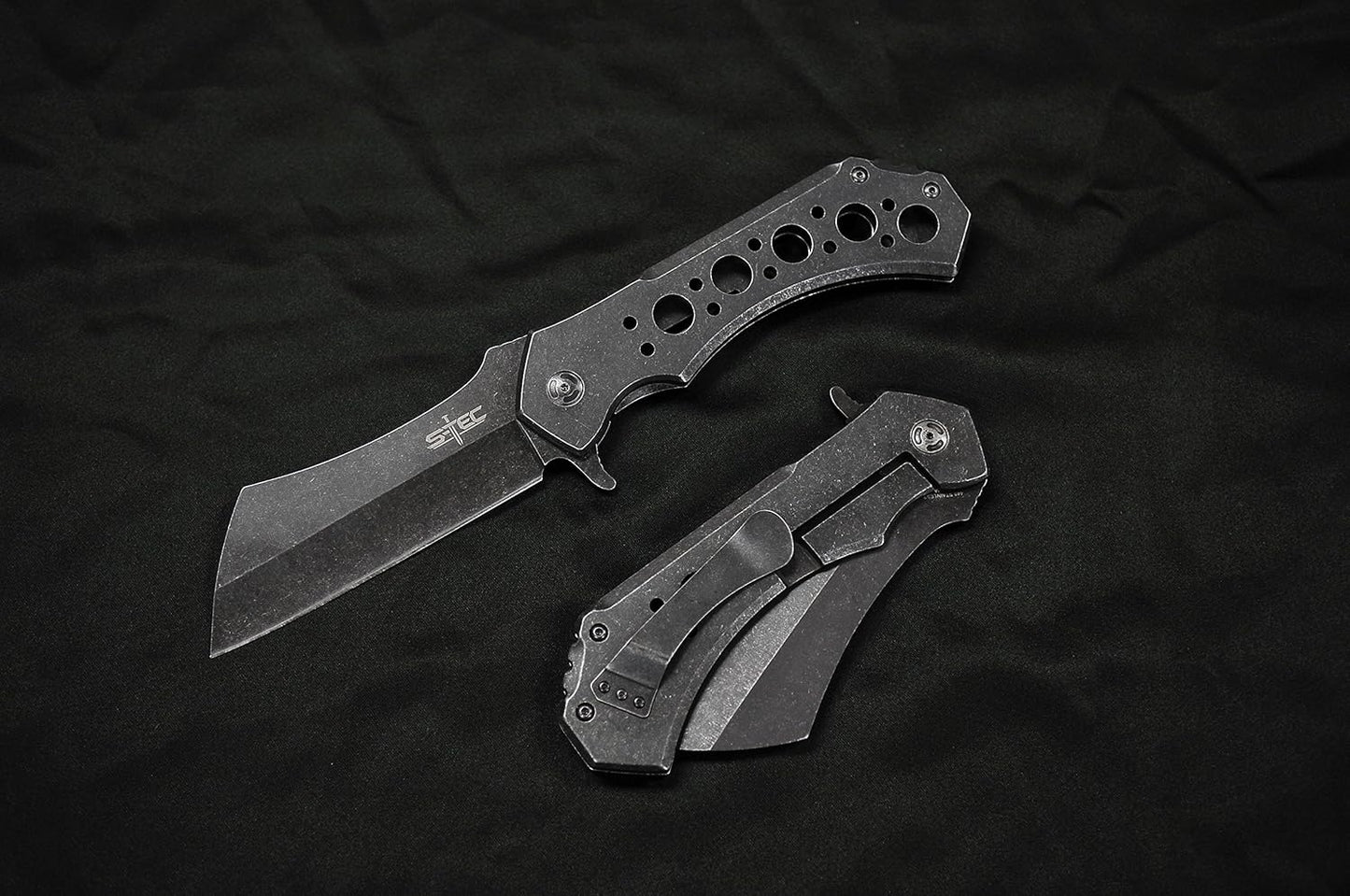 S-TEC 12-inch Rugged Chef Field Tactical Folding Cleaver (Stonewashed)
