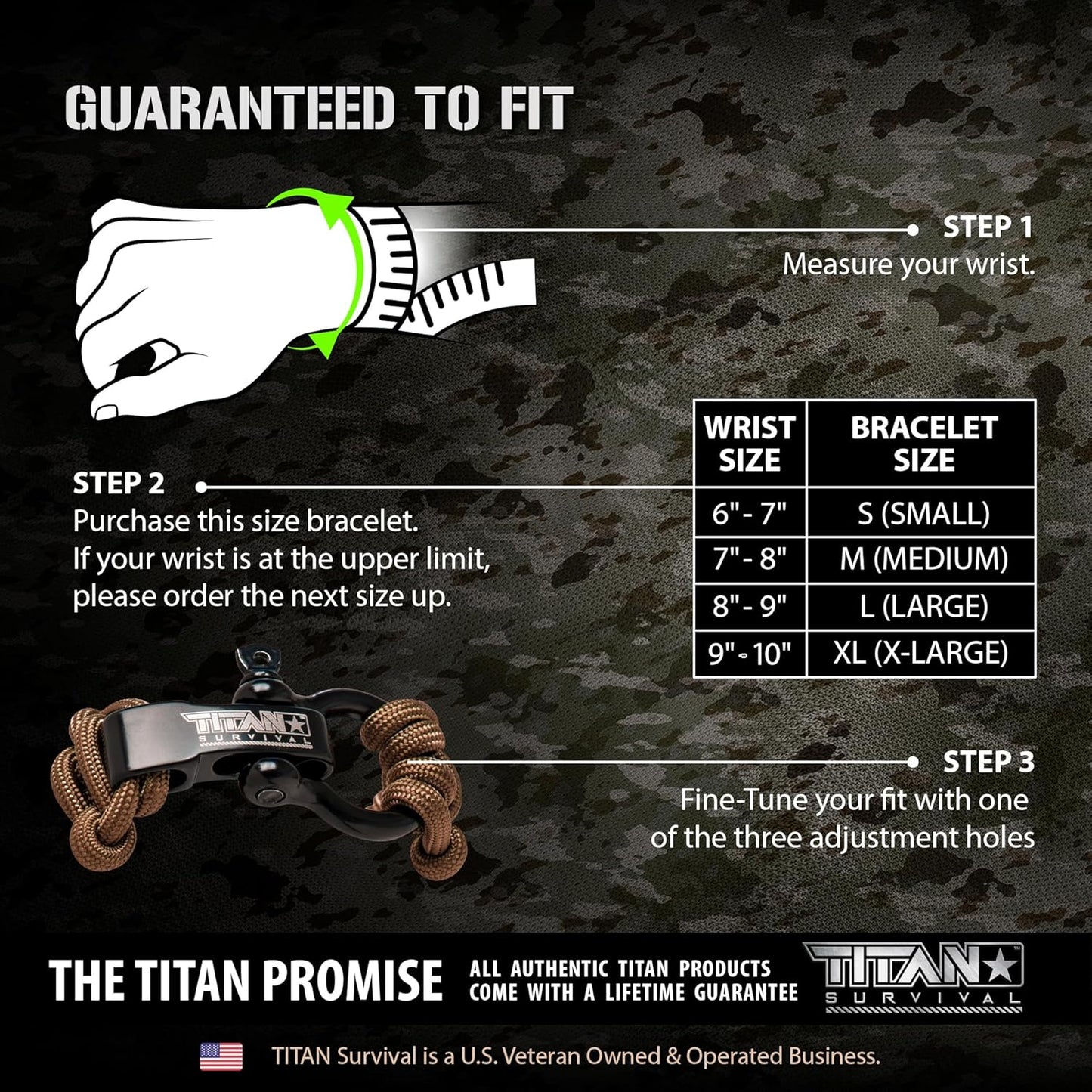 Titan Paracord Survival Bracelet | Made with Patented SurvivorCord (550 Paracord, Fishing line, Snare Wire, and Waxed Jute for Fires). Free eBooks Included.