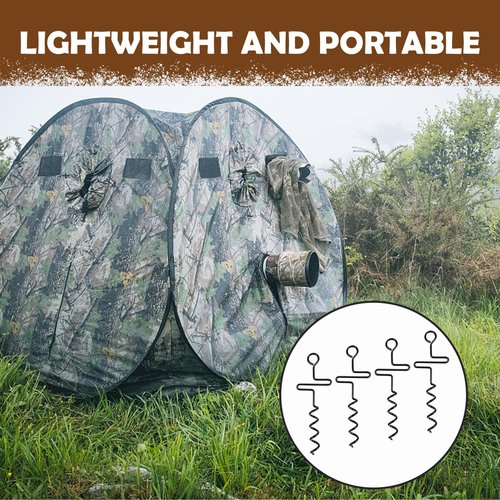 RunNico 4 Pcs Blinds and Tarps Auger Stakes-13 Inch Steel Hunting Blind Stakes-Heavy Duty Forged Steel Tent Stakes for Ground Blinds Tent Camping and Tarps, Black, RN-Hunting-Tent-Stakes-4pcs