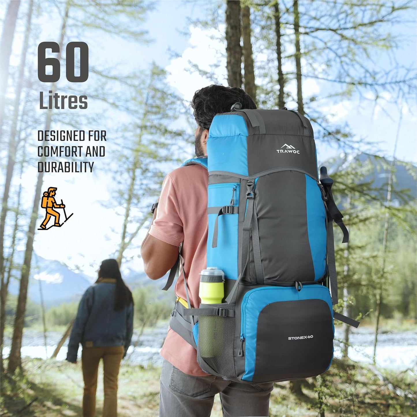 STONEX 60 Ltr Travel Backpack Trekking Rucksack bag for Men & Women Travel Camping Hiking Backpack, Sky Blue