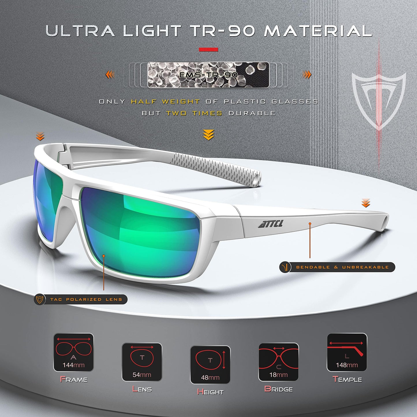 ATTCL Bundle Polarized Wrap Sunglasses For Men+Night Driving Glasses for men:(5001-White+green)+(5001-Night Driving Glasses)