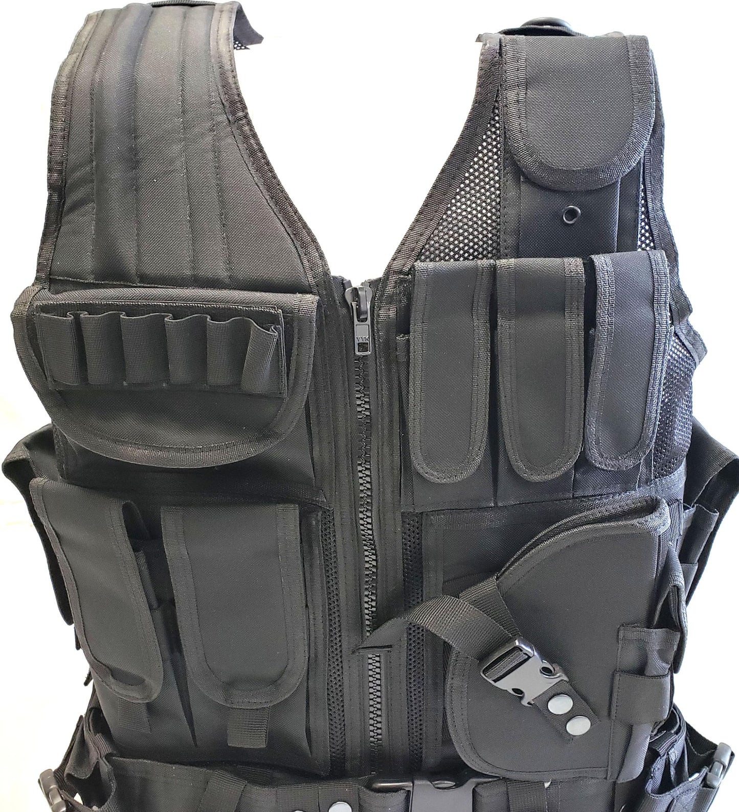 3Skull Light Weight Upgraded Tactical Airsoft or Paintball Vest - Duty Belt, Pistol Holster, 9 Pouches - Black, One Size