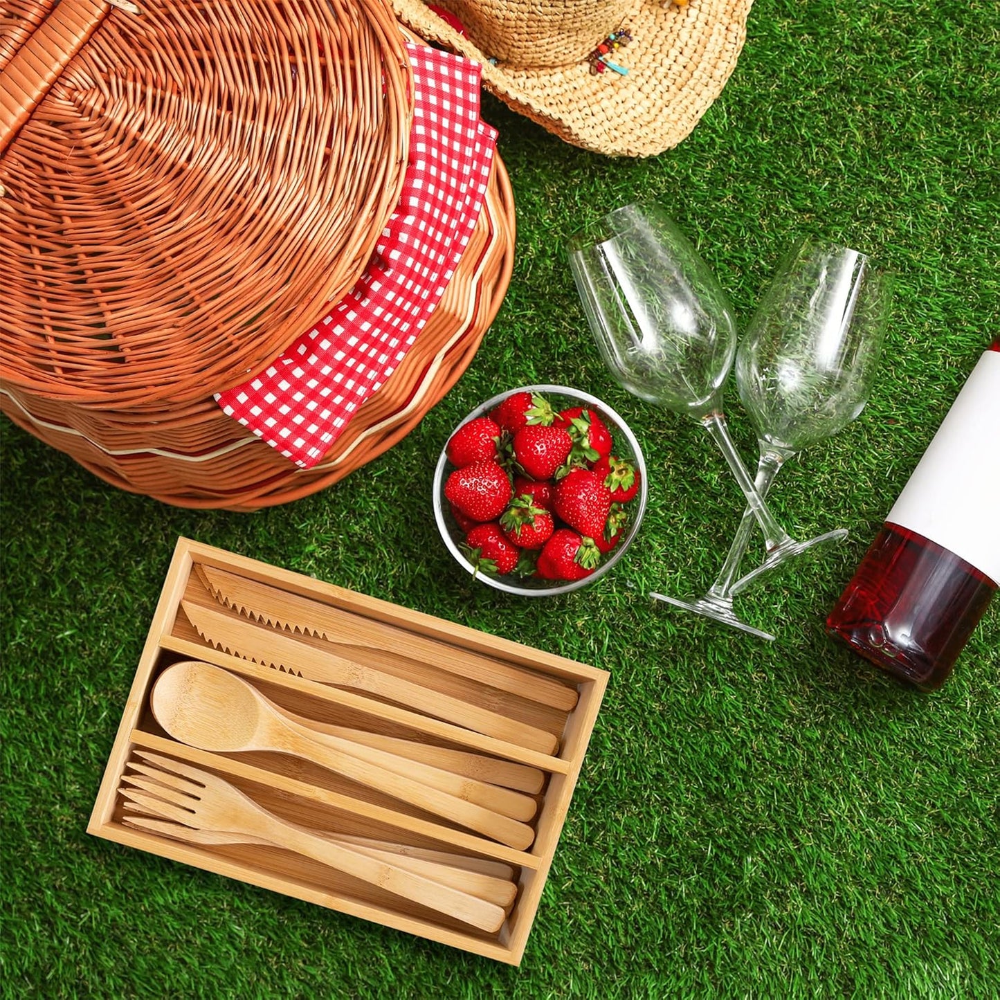 Totally Bamboo 12-Piece Reusable Bamboo Flatware Set with Portable Storage Case, Dishwasher Safe