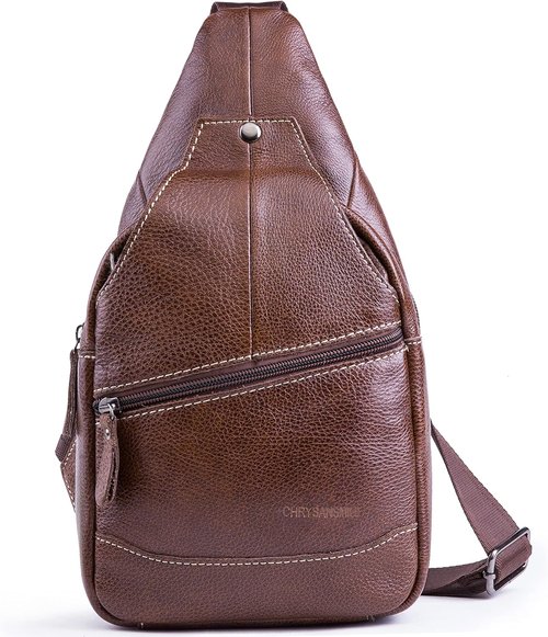 Chrysansmile Genuine Leather Sling Bag - Black Crossbody Backpack for Men & Women