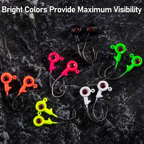 Dr.Fish 30 Pack Crappie Jig Kit 6 Colors Freshwater Fishing Jig Head Crappie Bass Trout Panfish Bluegill Hook Lure Sickle Hook 1/8oz