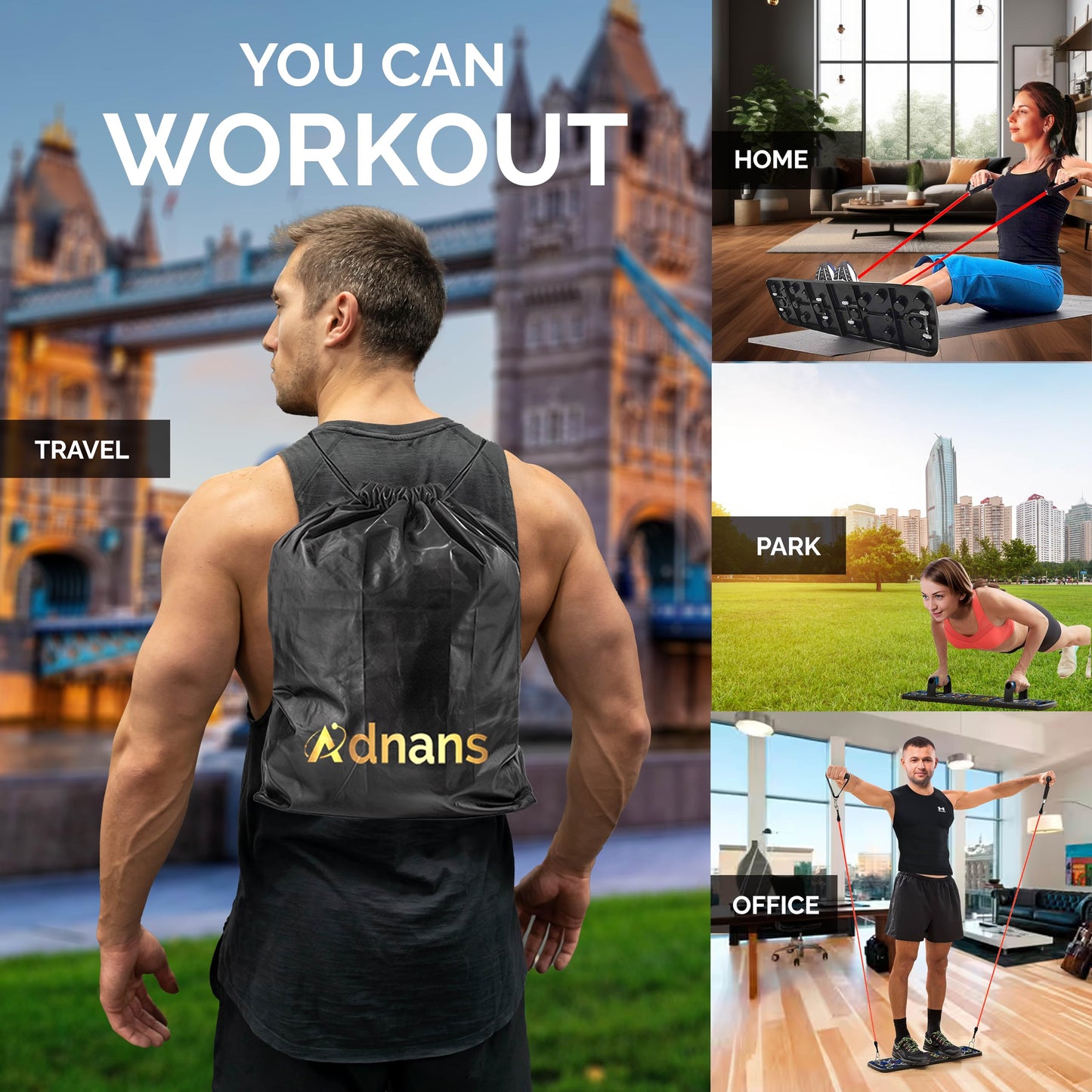 Adnans 54 in 1 Upgraded Foldable Push up Board - Multi-Functional Push Up Bar, Resistance Bands with Handles and Jumping Rope, at Home Workout Equipment for Perfect Push Up