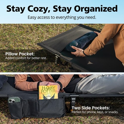 Mojest Ultralight Camping Cot for Adults - Portable Folding Camping Bed, Supports 350 lbs - Lightweight for Travel, Camping, Hiking, Backpacking, Mountaineering, Black