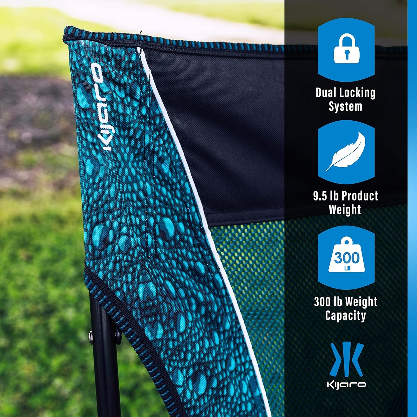 Kijaro Enjoy Versatile Folding Sports, Outdoor Chair & Lawn Chair, Dual Lock Feature, Maldives Blue (Hard Arm)