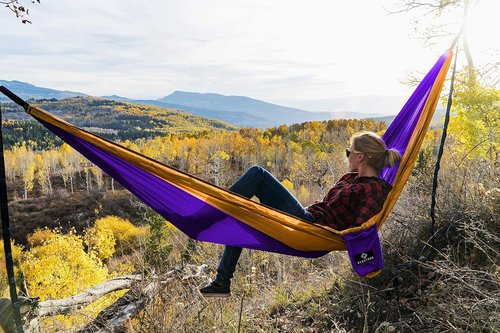 Beastron Portable Double Camping Hammock Parachute Nylon Two Person Bed with Tree Straps for Camping, Backyard,Hiking, Travel, Beach.