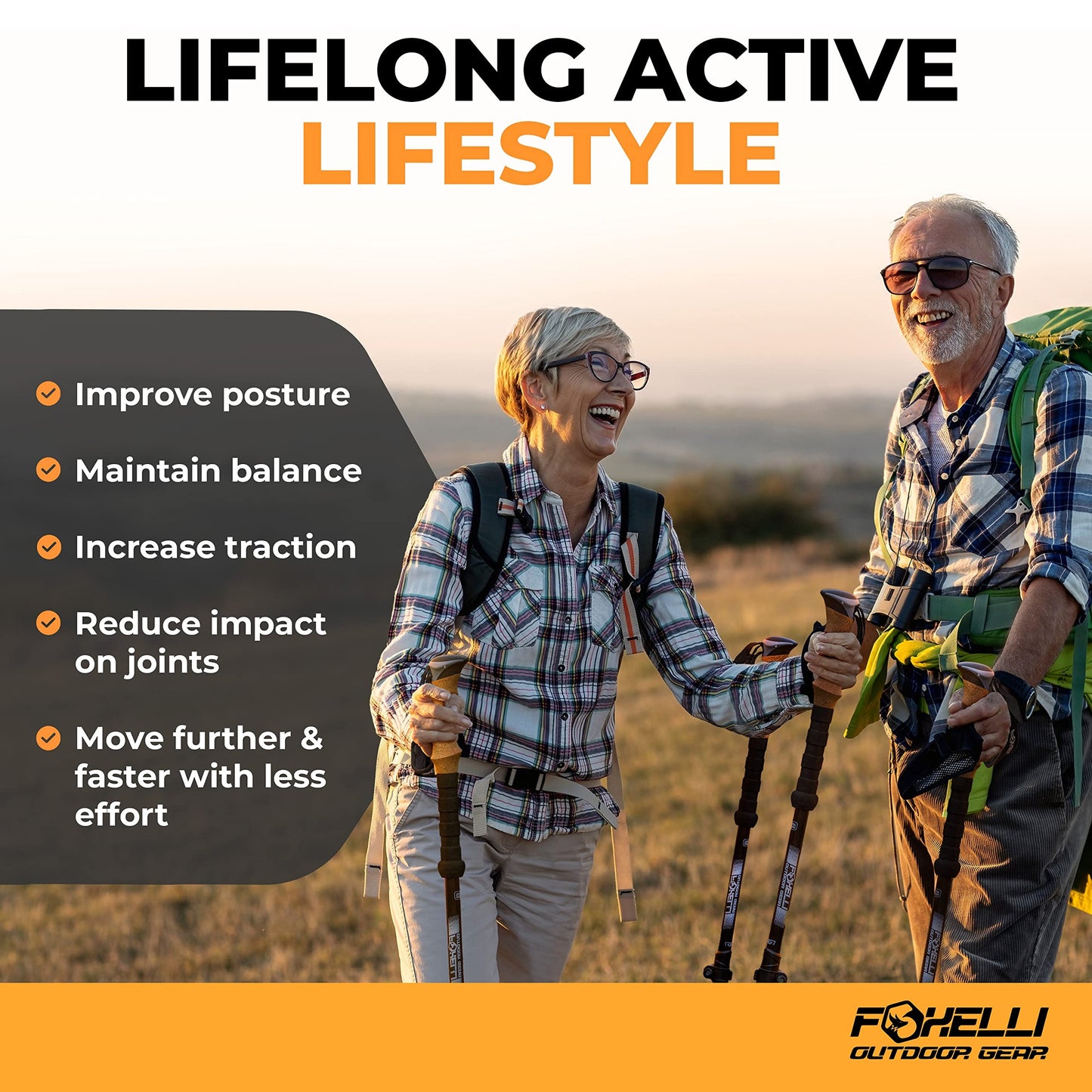 Foxelli Hiking Poles Bundle (2 Pairs) – Black & Blue Collapsible Lightweight Carbon Fiber Trekking Poles with Accessories