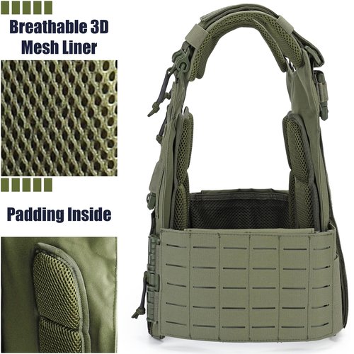 DEYACE Tactical Quick Release Vest for Men, Fully Adjustable Plate Carriers Vest with Breathable 3D Mesh Liner