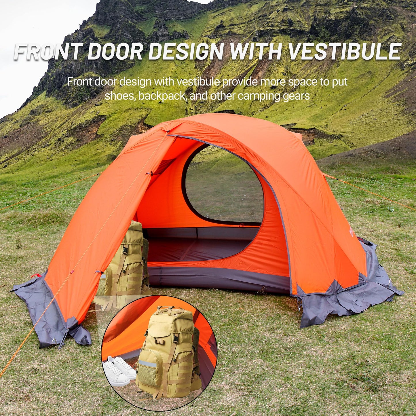 2 Person 4 Season Tent, Winter Camping Tent Ultralight Waterproof Camping Tent PU8000mm Easy Set Up for Winter, Cold Weather Outdoor Camping Hiking Family Mountaineering