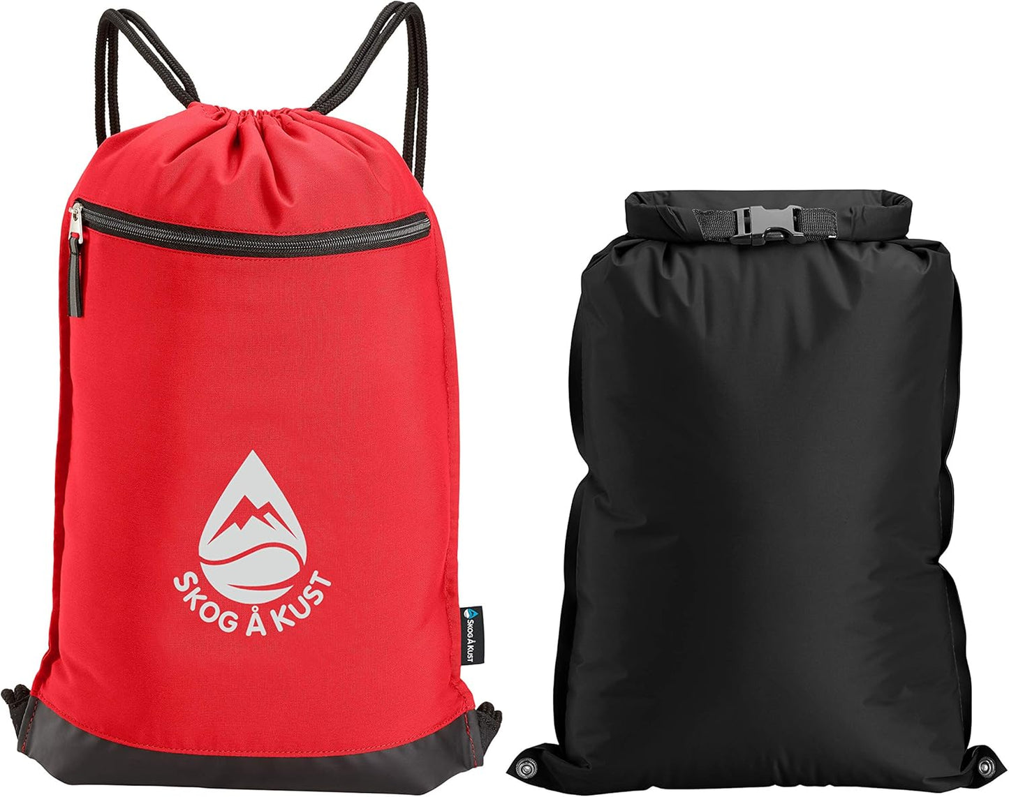 Skog Å Kust GymSak | Patented 2-in-1 Drawstring Cinch Bag with Removable Waterproof Dry Bag | Red
