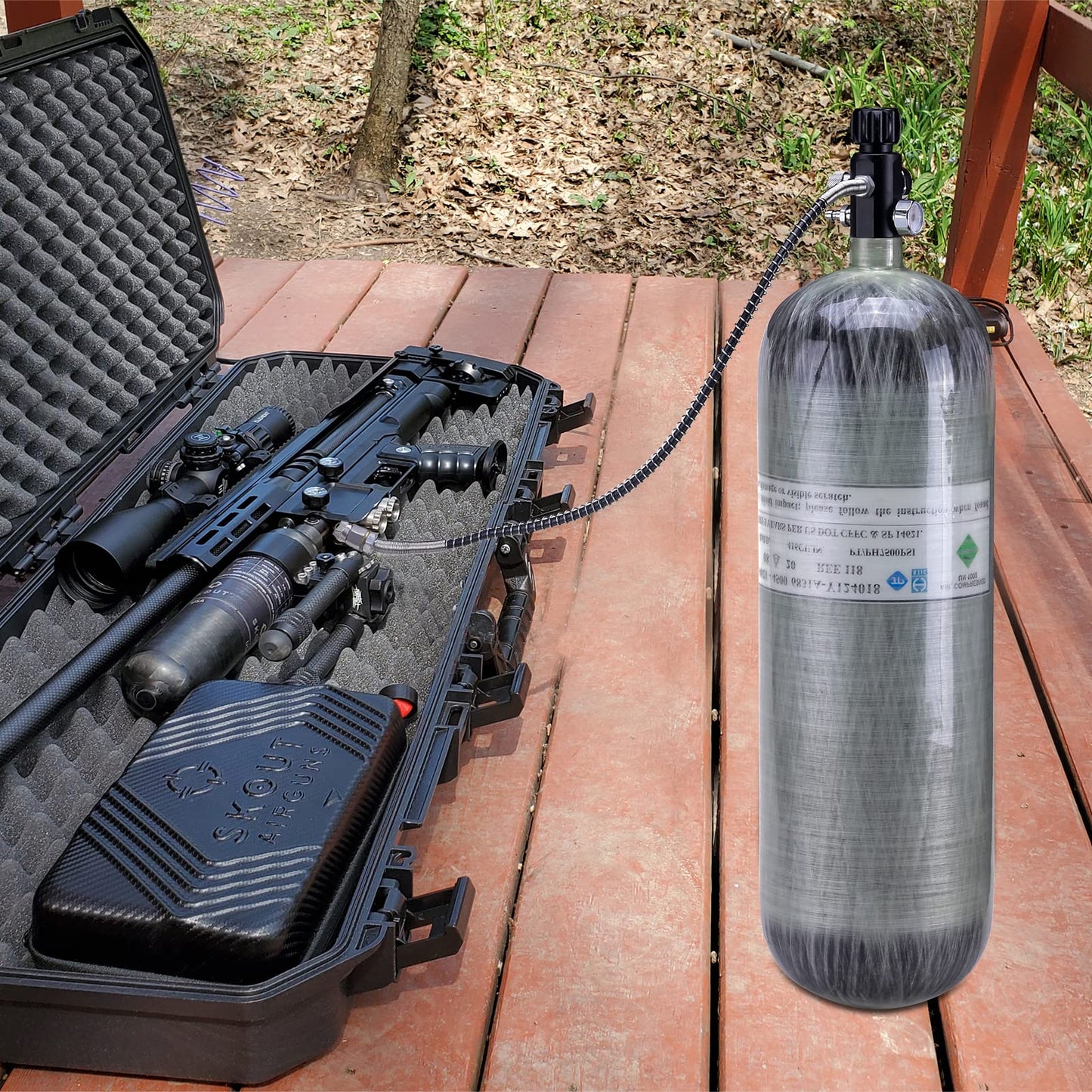 5/8-18UNF Thread 4500psi Black Paintball Fill Stations Adapter Valve Charging Valve PCP Air-Gun Tank Charging Valve Dual Gauge Valve (Non Regulated) with 20 Inches High Pressure Hose