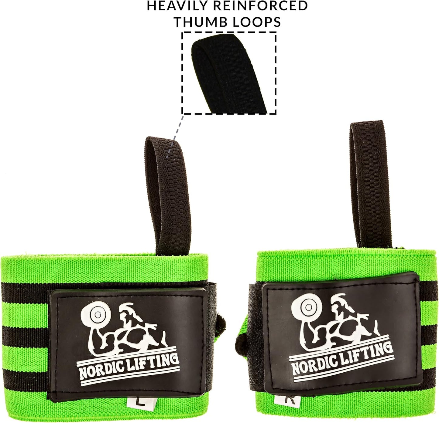 Nordic Lifting Wrist Wraps Super Heavy Duty (1 Pair/2 Wraps) 24" Support for Weight Lifting | Powerlifting | Gym | Cross Training- Weightlifting Thumb Loop - Men & Women