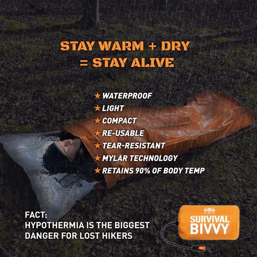 Monterra Emergency Survival Bivvy, Sleeping Bag, 2 Pack, Hiking Essentials, Bivy Sack, Outdoor Gear and Equipment, Camping Accessories. (Orange)