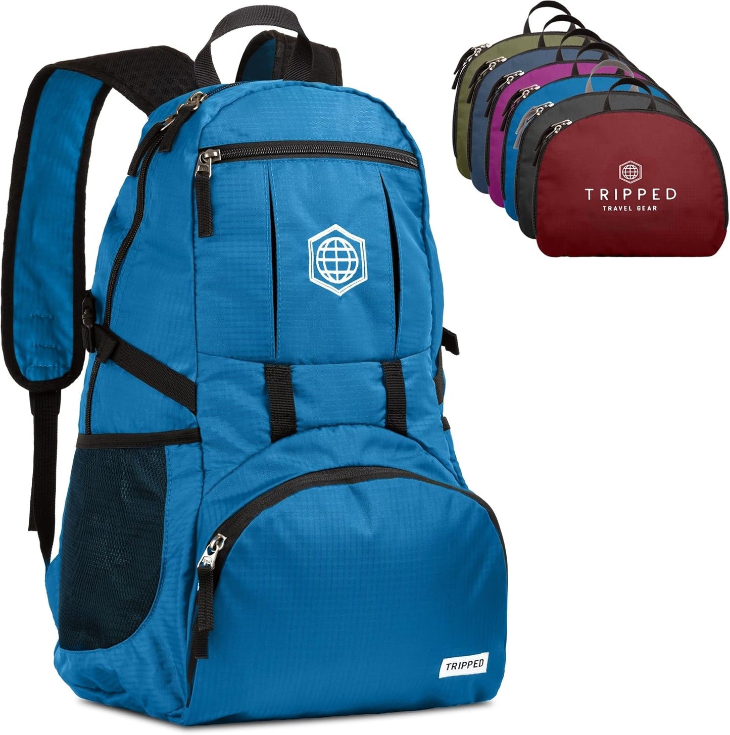 TRIPPED Travel Gear Traveling Backpack- Foldable collapsible lightweight backpack for travel (Blue) 35 liters