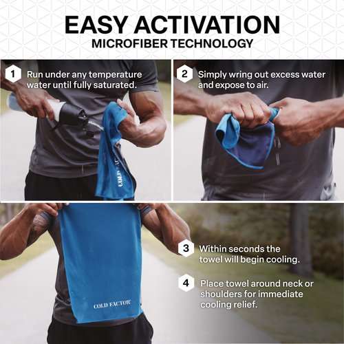 COLD FACTOR Instant Cooling Towel - Sports Cooling Towel with UPF 50+ and Reflective Protection - Moisture Wicking, Chemical-Free Evaporative Cooling for Hot Weather, Runners & Athlete (Blue, 1 Pack)