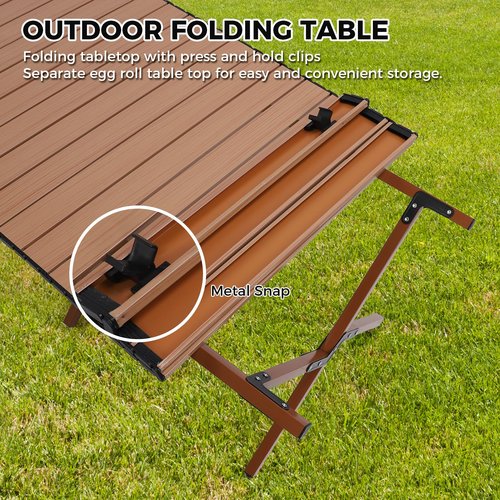 ZEMBSOYA Camping Table High Load Bearing Metal Folding Portable Picnic Table for Outdoor BBQ Beach