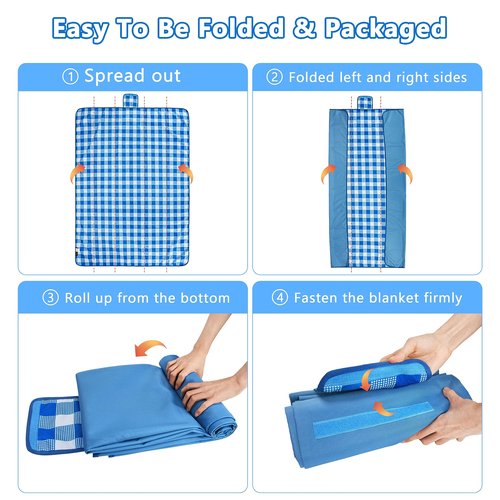 Tirrinia 60"x 80" Picnic Waterproof Outdoor Blanket, Blue Plaid Table Cloth Covers for Dining, Camping, Outdoor, Foldable Camping Blanket for Travel Family Concerts