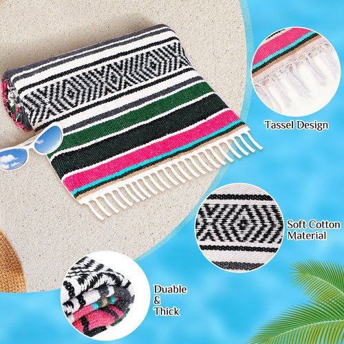 Oudain 3 Pack Mexican Blankets and Throws 45 x 70 Inch, Cotton Outdoor Camping Baja Blanket Woven Serape Restorative Yoga Fiesta Picnic Beach Supplies (Classic Color)