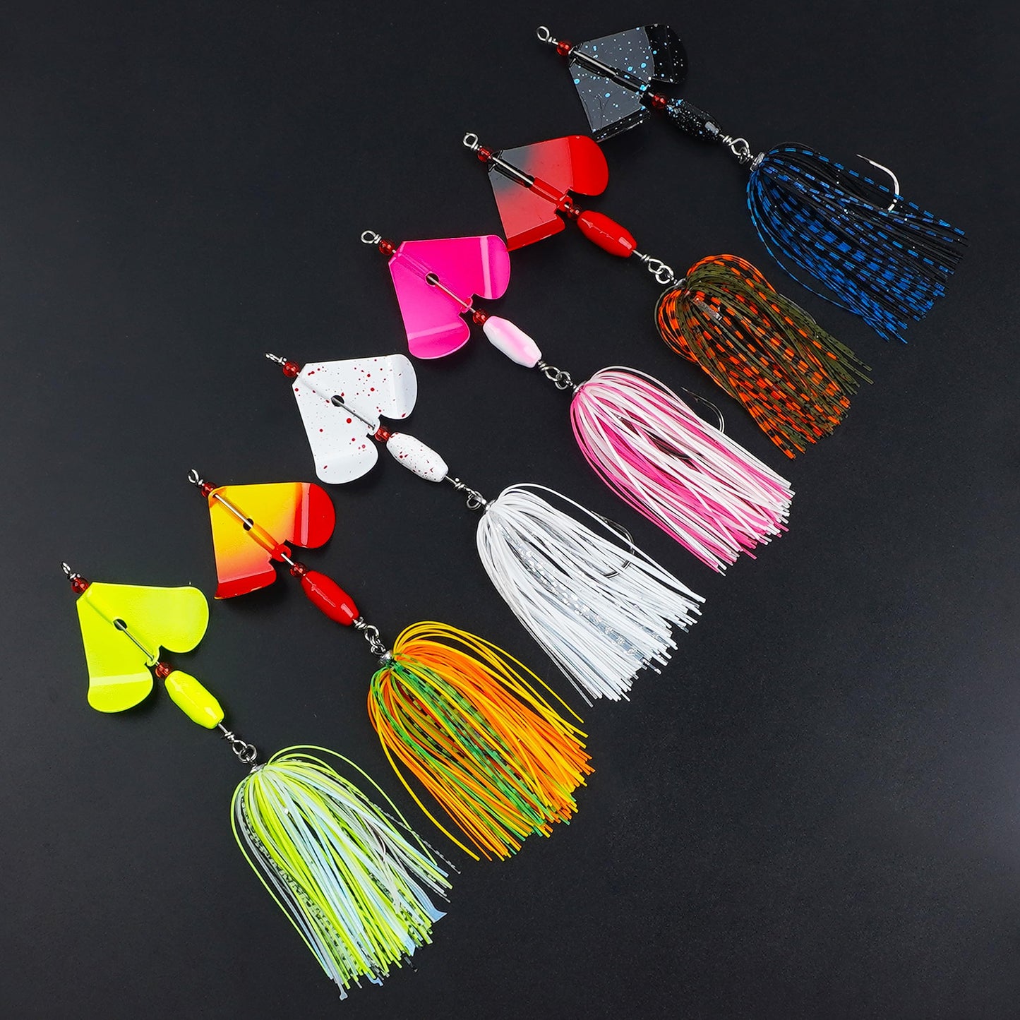 Spinnerbait Fishing Lures Kit Set, 6pcs Bass Fishing Buzzbait Multicolor Bass Trout Salmon Metal Spinner Baits Swim Jigs Freshwater Saltwater Fishing