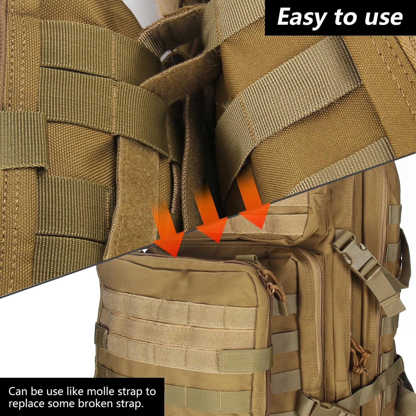 Adjustable Molle Patch Hook and Loop Tactical Patches Panel Display 7X1 inches Molle Accessories Molle Strips Attachment for Insignia Include PVC Patch (8 pcs brown)