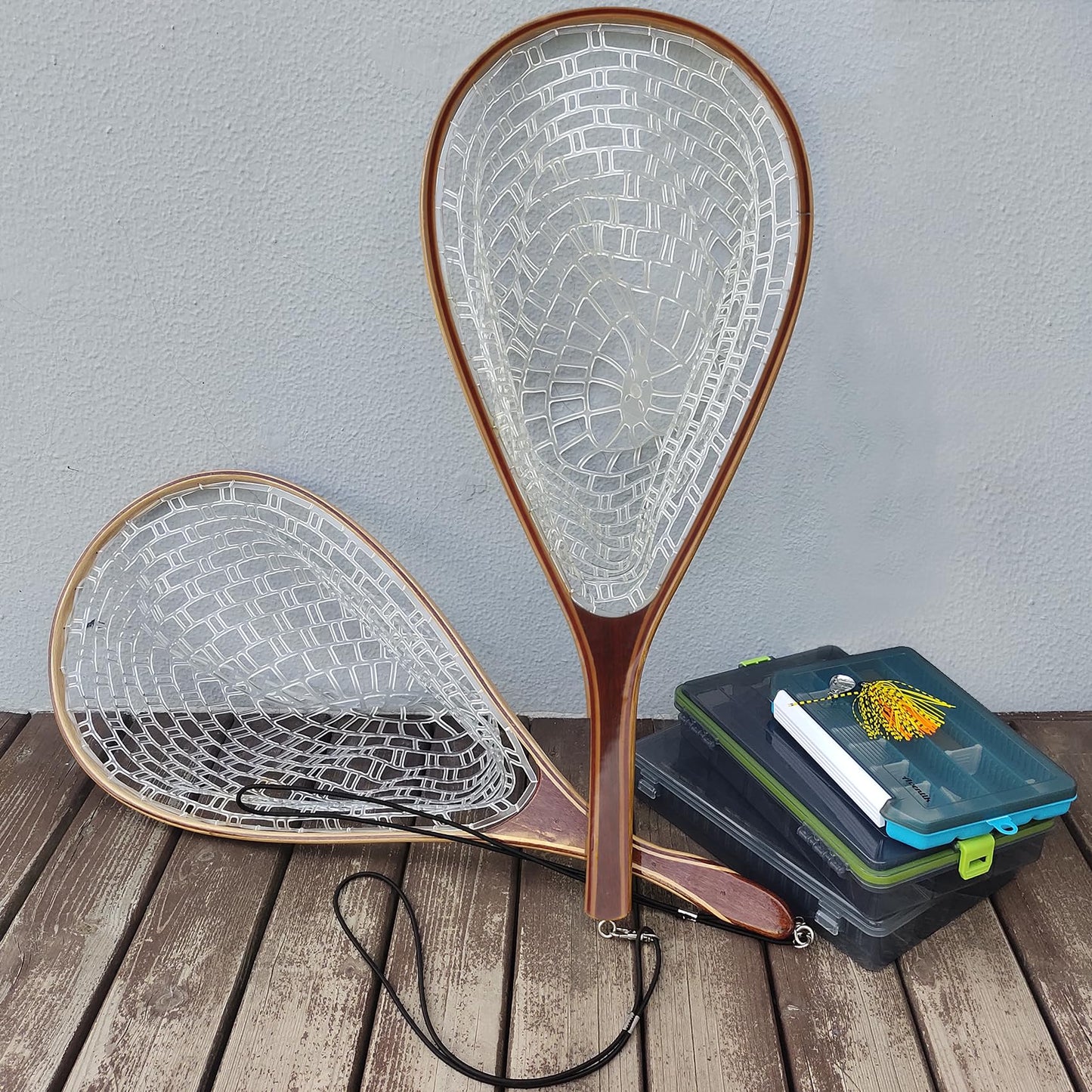 Aventik Fly Fishing Net Trout Landing Wooden Nets Rubber Ghost Net Catch & Release(HWRN05)