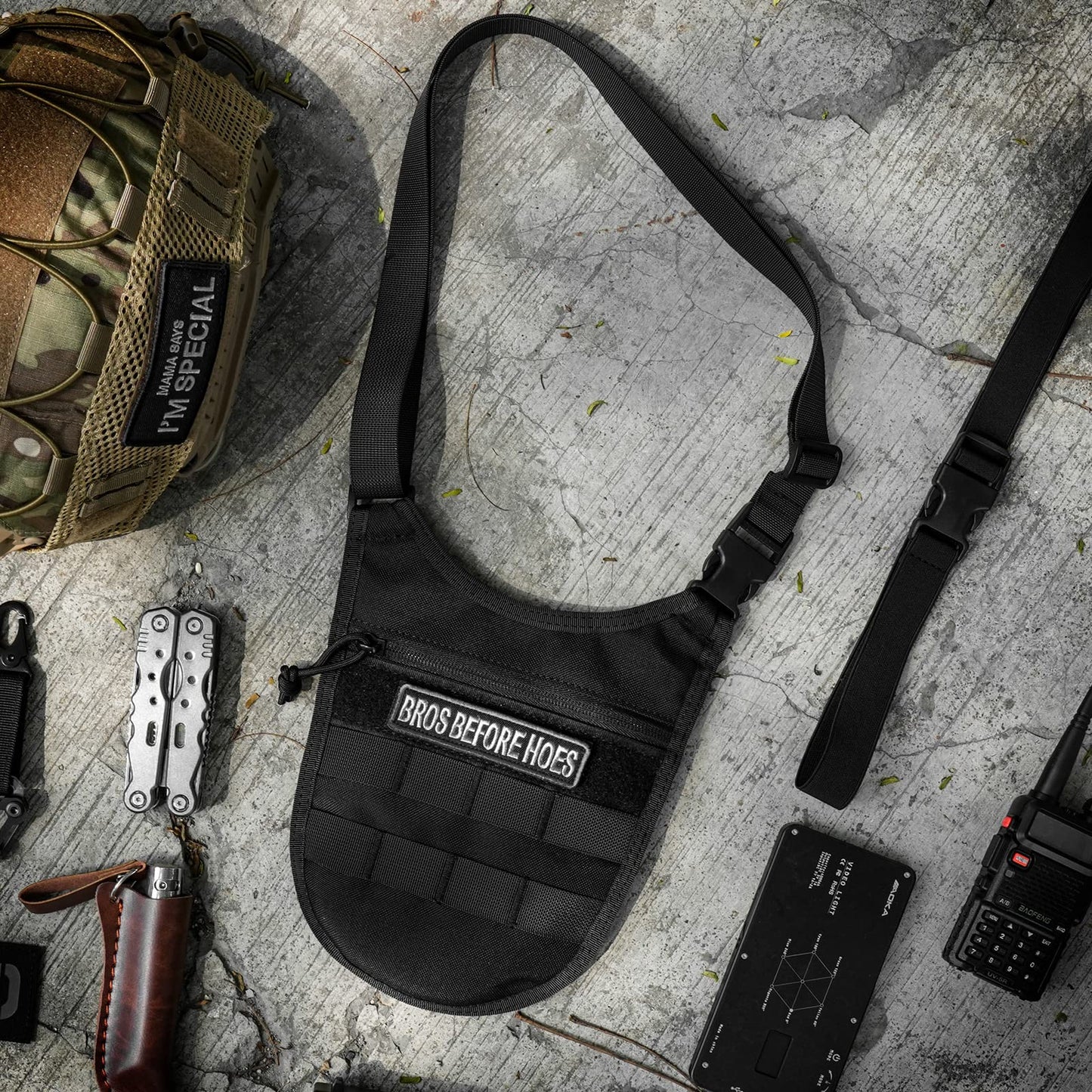 TAC5TAC Underarm sling bag for men,Slim anti theft Conceal Carry crossbody tactical Chest Molle bag with Elastic Waistband