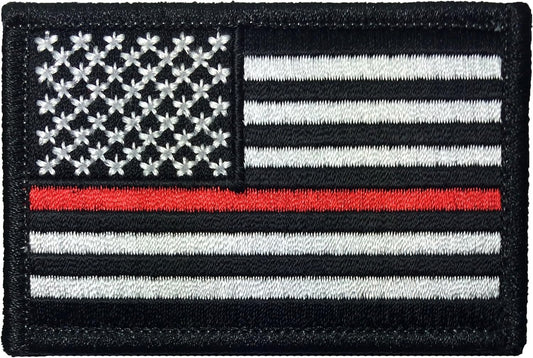 Tactical USA Flag Firefighter Fire & Rescue EMT EMS Thin Red Line Hook and Loop Touch Fastener Patch - Black & White 2"x3" - by Ranger Return (USAF-0RED-LINE)