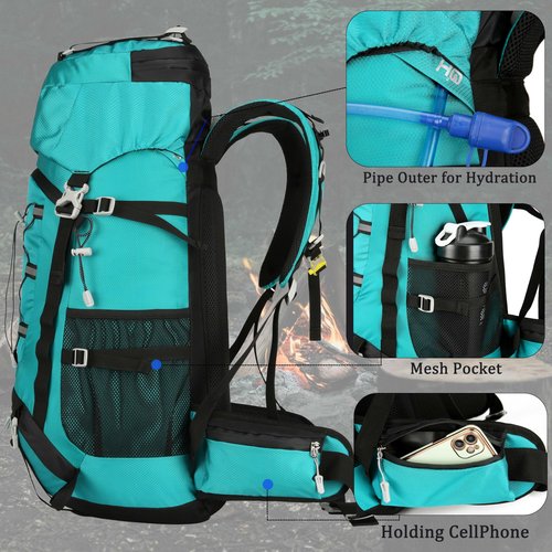 YFREAL 60L Travel Hiking Camping Backpack with Rain Cover, Backpack Water Resistant,Climbing Backpack for Men Women