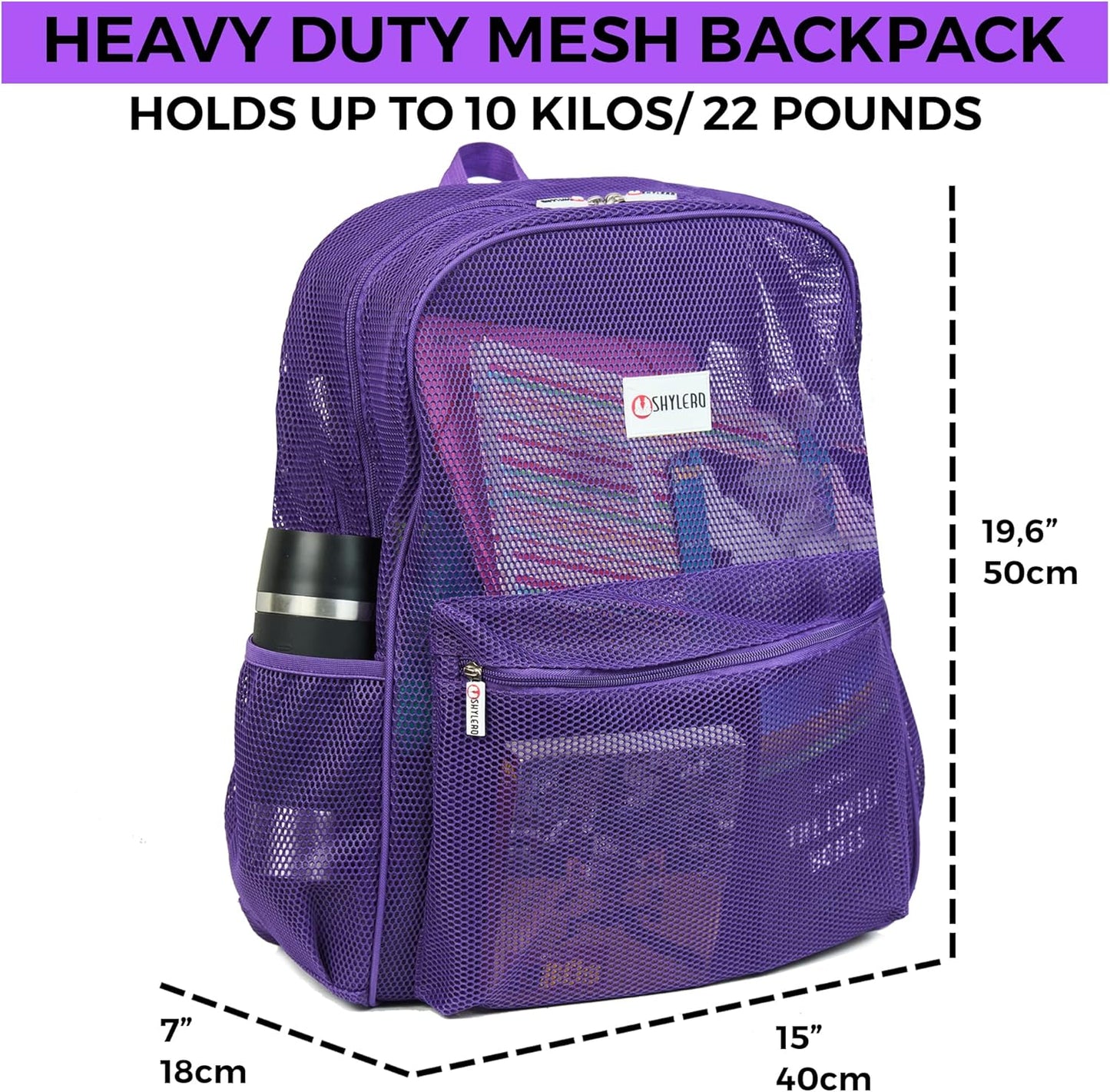 SHYLERO Mesh Backpack XXL (36L) - Lightweight Heavy-Duty Clear Backpack Made of Reinforced 3D Mesh - H19.6 xW15 xD7