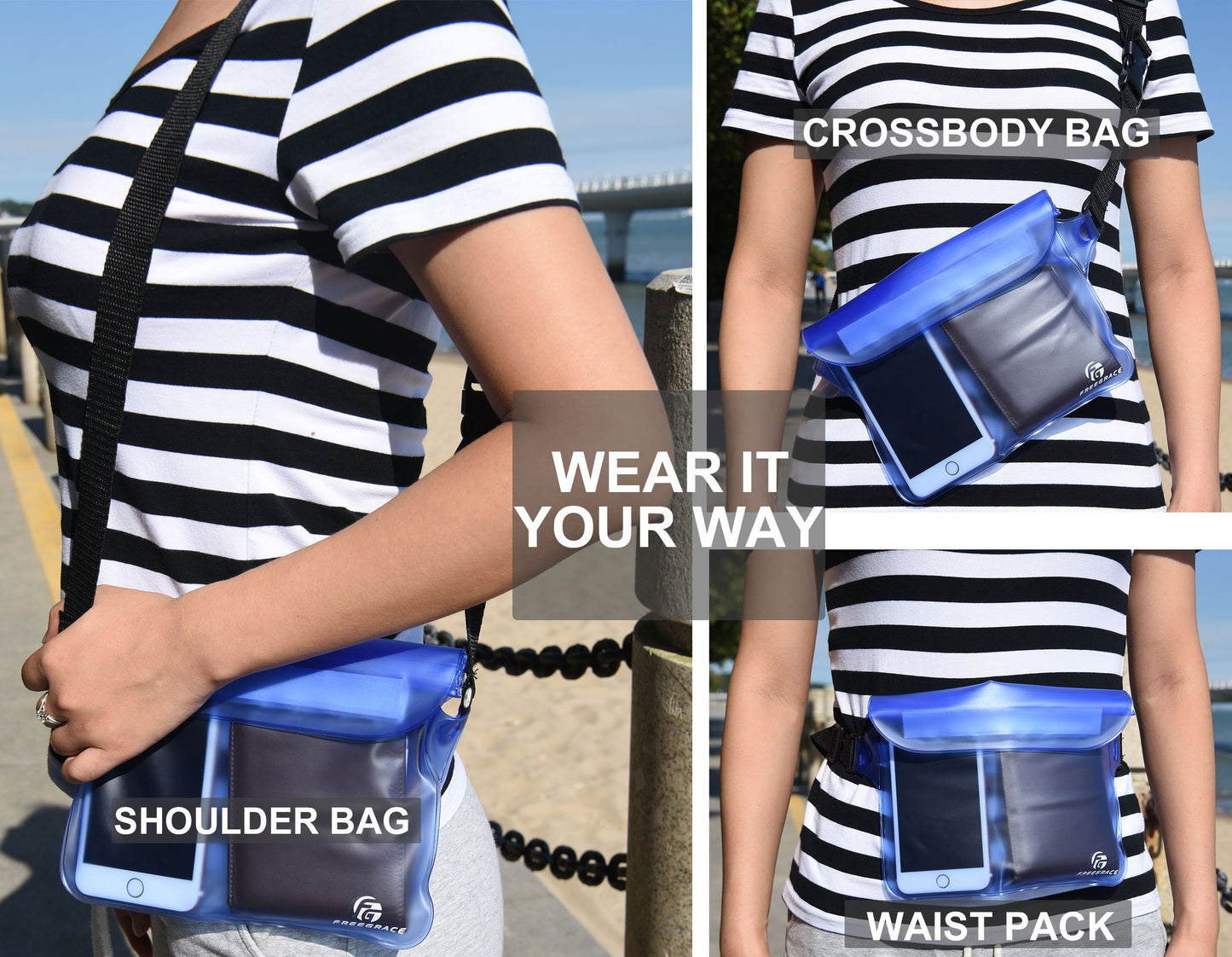 Premium Waterproof Pouch Set with Waist/Shoulder Strap - Best Way to Keep Your Phone and Valuables Dry and Safe - Perfect for Boating Swimming Snorkeling Kayaking (Blue + Waterproof Case)
