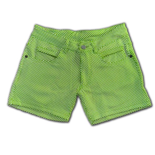 Mens Rave/Party Huggers Booty Shorts with Zippered Phone and Hidden Pockets (UV Green Reflective Dots, 26)