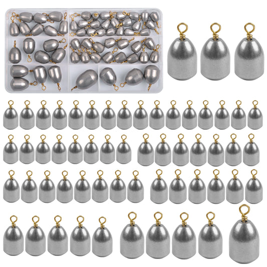 Fishing Weights Kit,60pcs Assorted Bass Casting Weights Iron Fishing Weight Water Drop Bell Sinkers Catfish Sinker Weight for Saltwater Freshwater