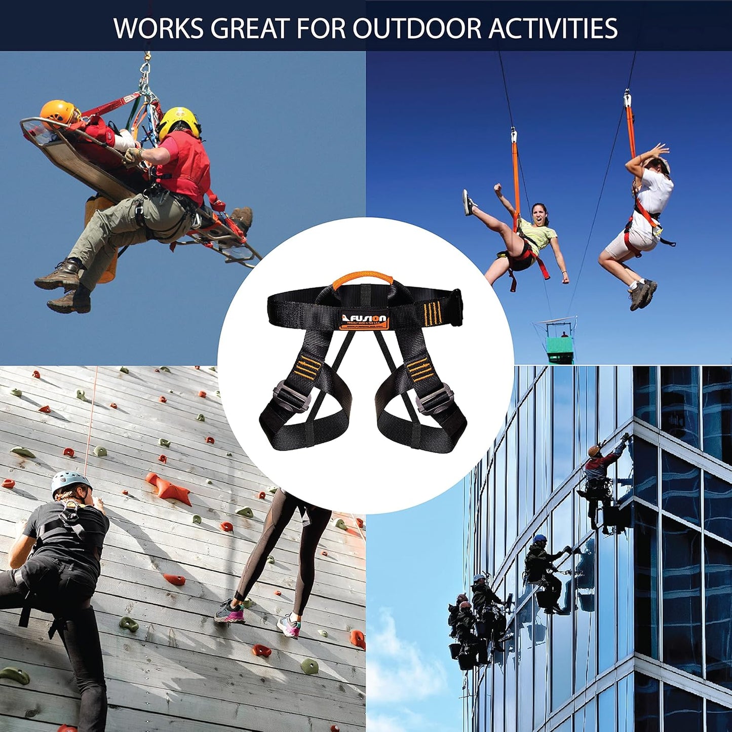 Rock Climbing Harness - Fusion Climb® - (5,000 LBS Rated) Professional Half Body Harness for Mountaineering, Tree Climbing, Ziplining, Rock Climbing, Rappelling - Heavy Duty Half Body Harness