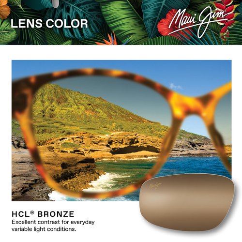 Maui Jim ManaOlana Square Sunglasses, Shiny Dark Havana W/Gold/Hcl Bronze Polarized, Large