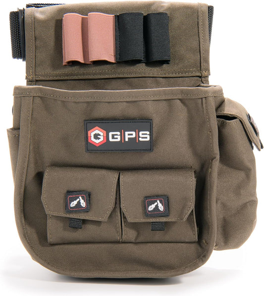 G.P.S Deluxe Double Shell Pouch - Rugged Shooting Range Bag With Adjustable Web Belt, Olive