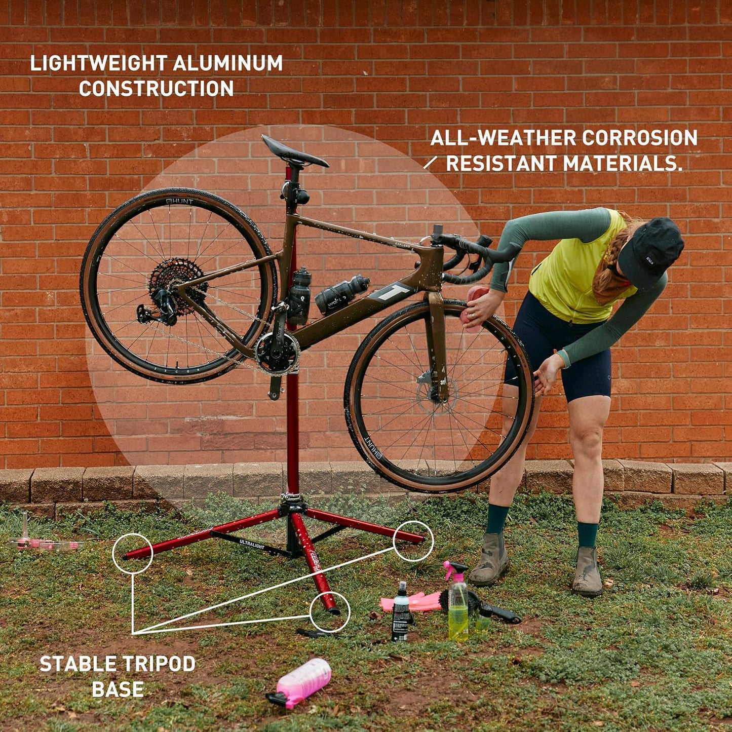 Feedback Sports | Ultralight Bike Repair Stand | Bicycle Workstand W/Tripod Base | Lightweight and Durable Aluminum | Red (Red, Ultralight)