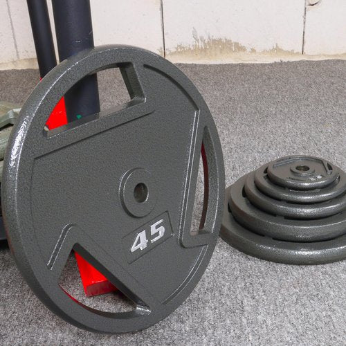 Signature Fitness Standard 1-Inch Cast Iron Plate Weight Plate for Strength Training and Weightlifting, Style #3, 25-Pound, Pack of 2