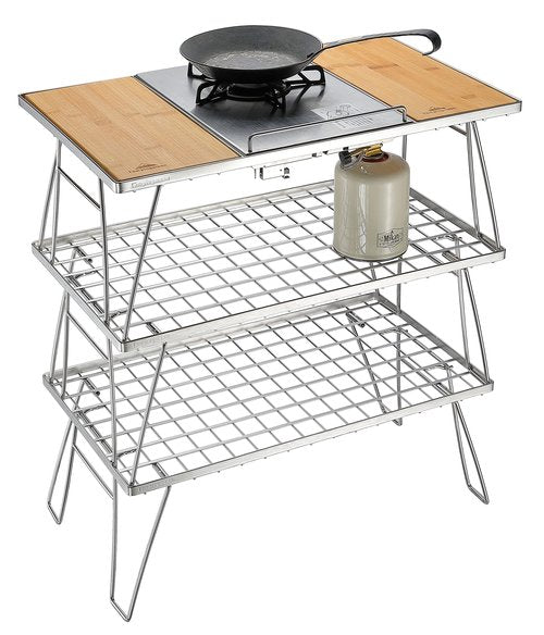 Campingmoon IGT Grill Table Stainless Steel w/Storage Bag Triple-Tier CK-3