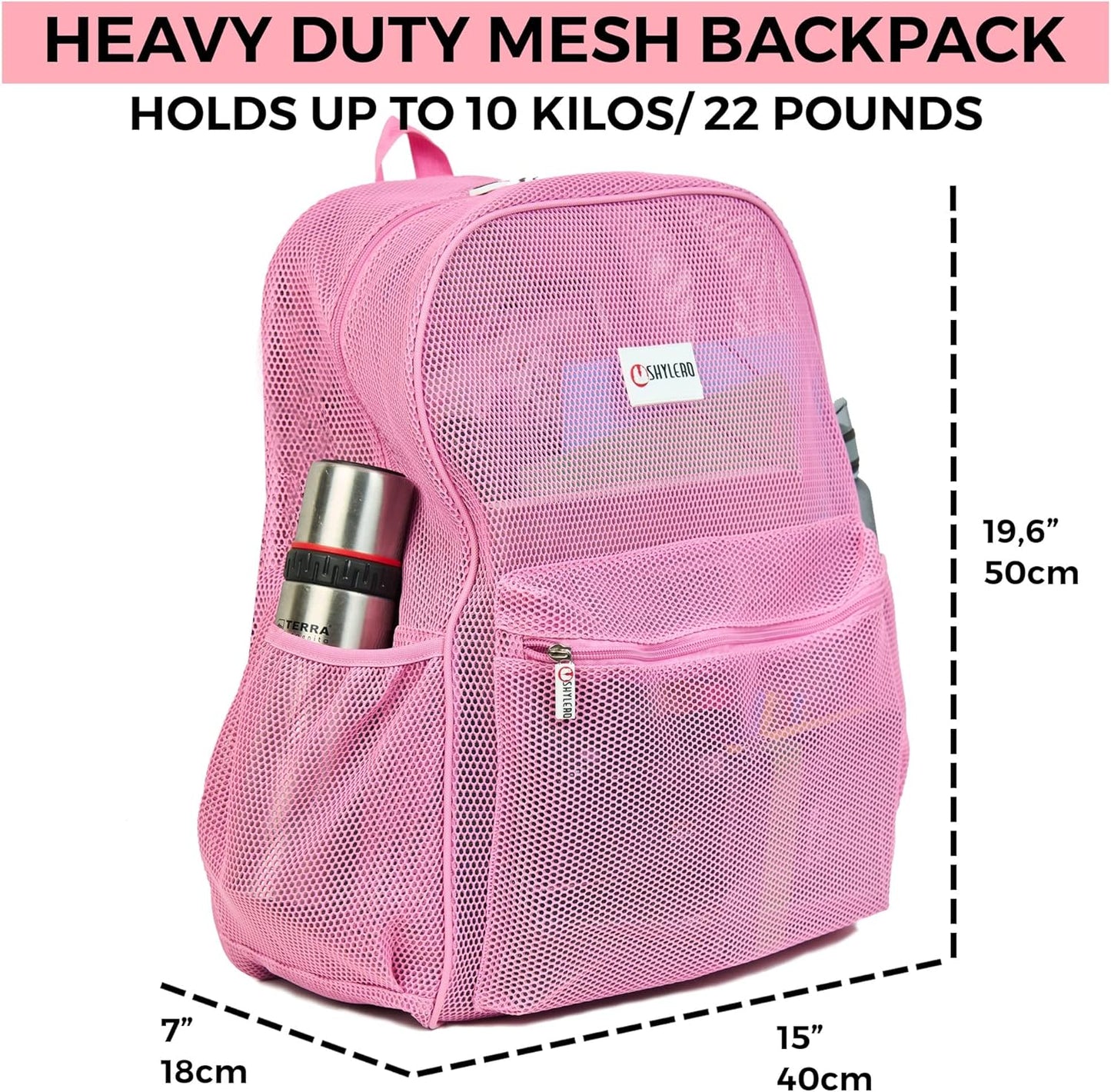 SHYLERO Mesh Backpack XXL (36L) - Lightweight Heavy-Duty Clear Backpack Made of Reinforced 3D Mesh - H19.6 xW15 xD7