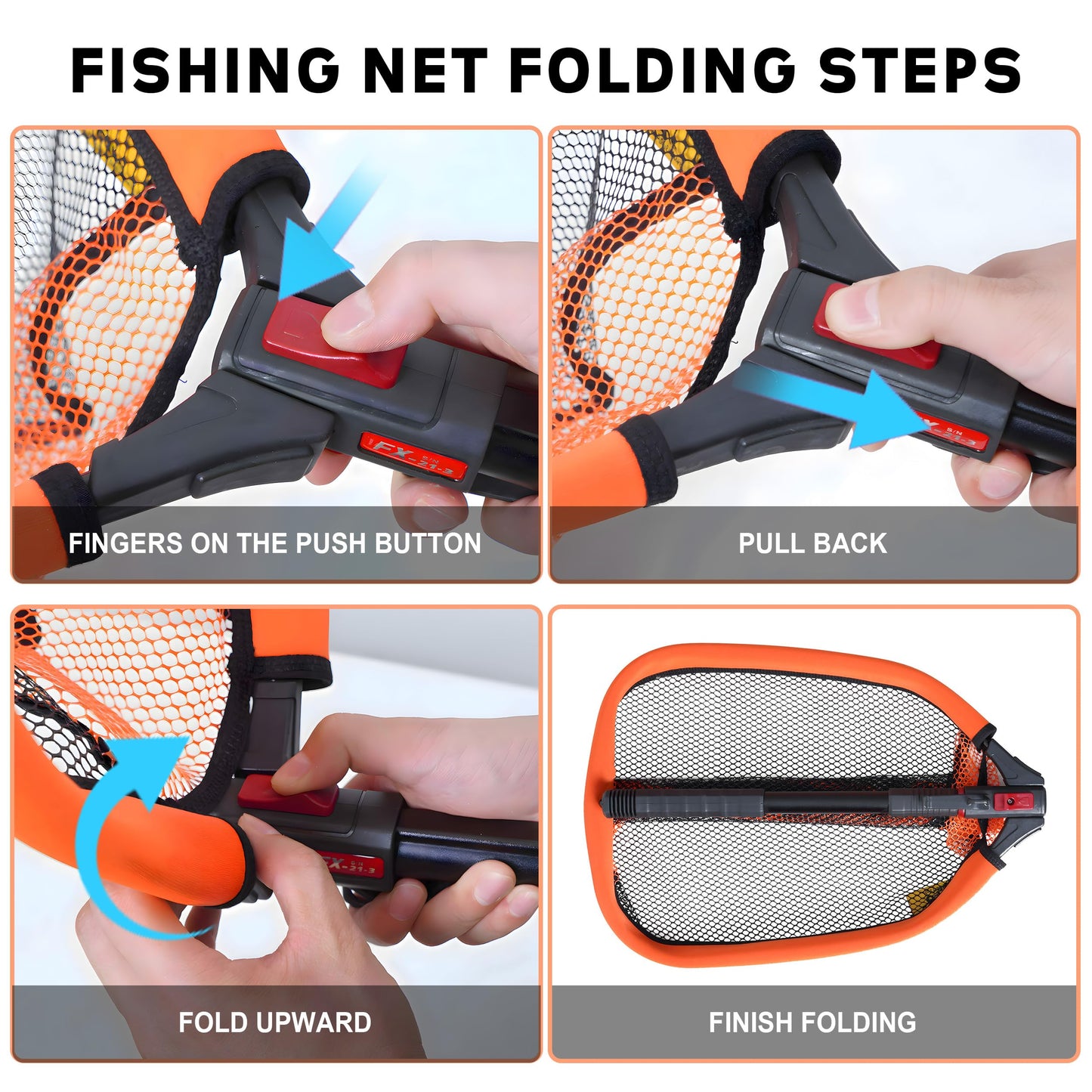 8Fans Extendable Fishing Net, Foldable Floating Landing Net,Non-Slip Hi-vis Grip, Ideal for Kayak Wading Fishing (40"/102cm Full (Telescopic Pole))