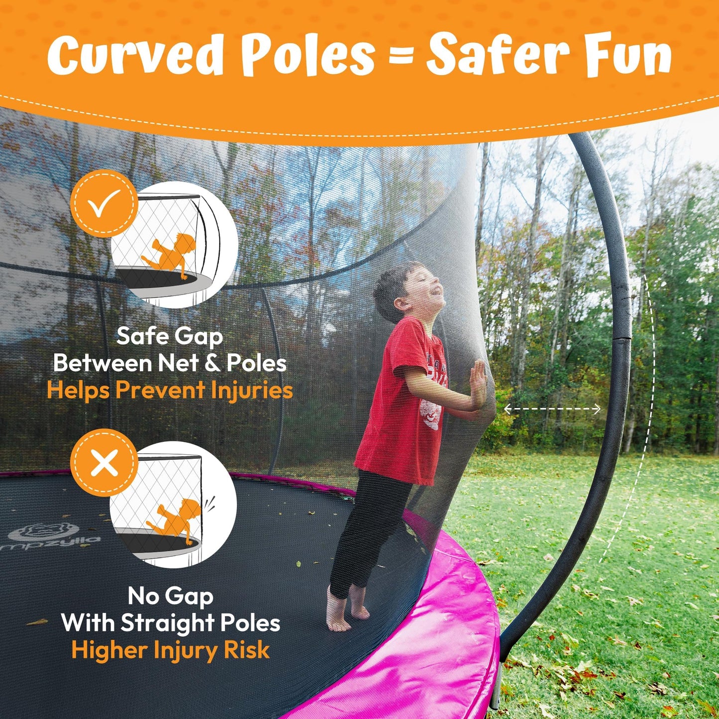 JUMPZYLLA Trampoline Outdoor 8FT 10FT 12FT 14FT 15FT 16FT with Enclosure and Ladder, ASTM Approved Recreational Trampoline for Kids and Adults, Anti-Rust Coated Frame (Pink, 14FT)
