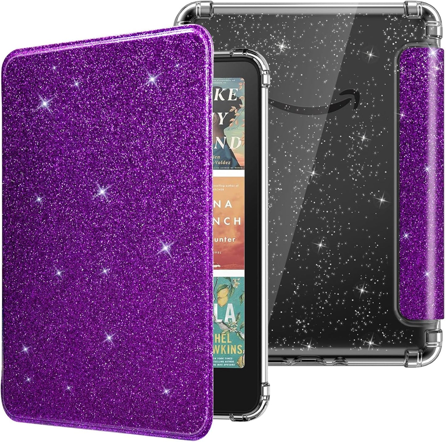 MoKo Case for All-New 7" Kindle Paperwhite 2024 12th Gen&Kindle Colorsoft Signature Edition 2024,Ultra Clear Soft Flexible Glitter TPU Back Cover Light Shell with Auto Wake/Sleep, Glitter Purple