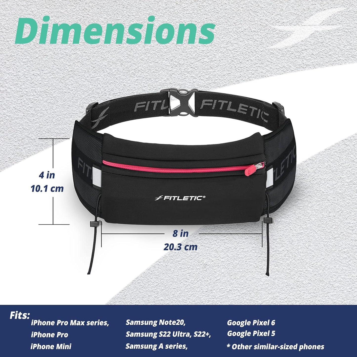 Fitletic Ultimate I Race Running Belt for Triathlons, Marathons – Water Resistant, Lightweight, Low Profile & Patented No Bounce- For Men & Women –– Ultra-Soft Dual Adjust Waist Belt- Fits All Phones