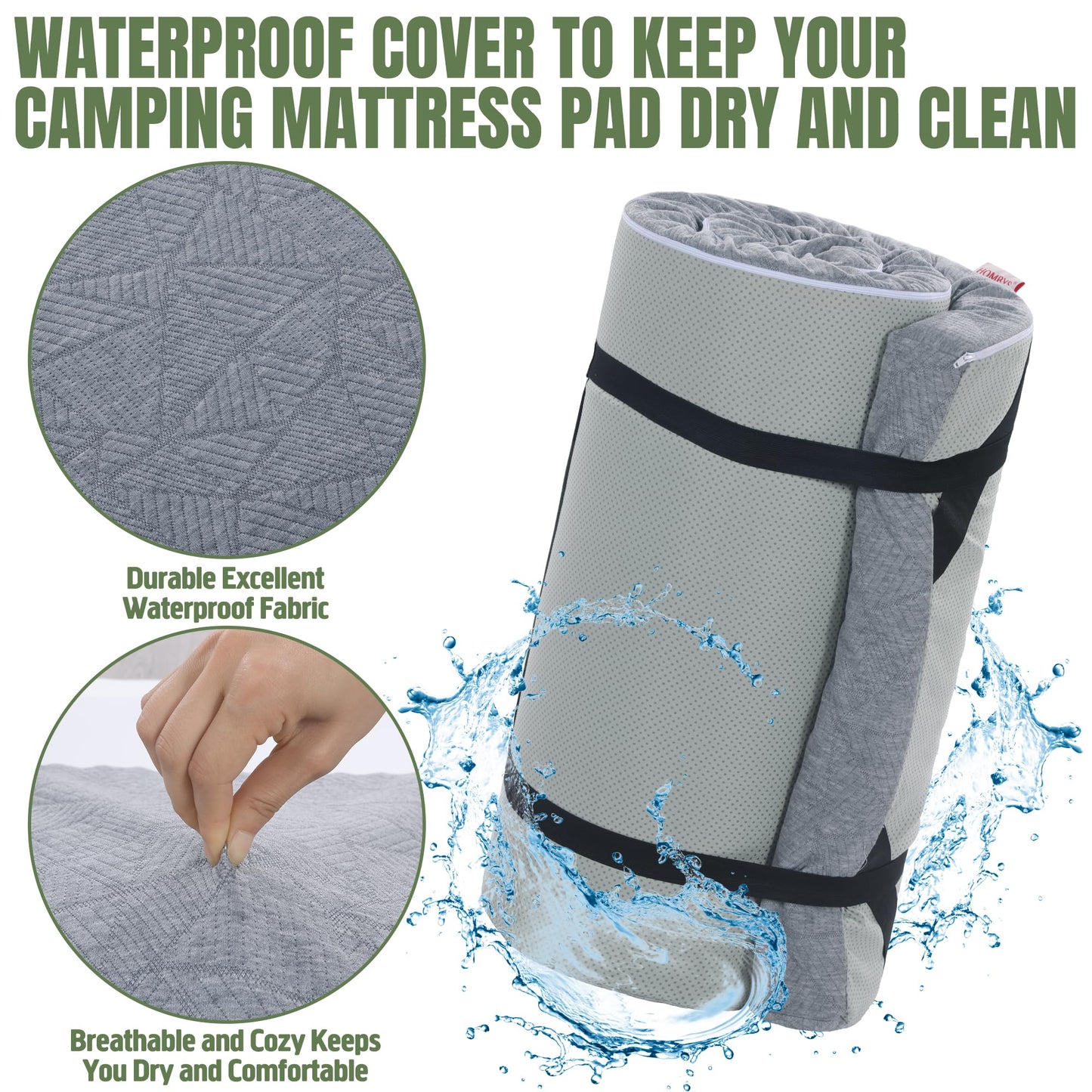 HOMBYS Memory Foam Camping Mattress for Outdoor Sleeping, Roll Up Porable Camping Mattress Pad Mat with Knitted Cover for Travel Truck Bed Tent (Light Grey, Single-75"x30"x3")