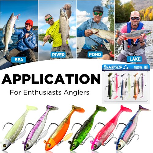 PLUSINNO Fishing Lures, Pre-Rigged Jig Head Bass Lures with Spinner, Fishing Bait for Freshwater Saltwater, Soft Plastic Fishing Lures Swimbait for Trout Crappie Fishing Gear, Fishing Gifts for Men