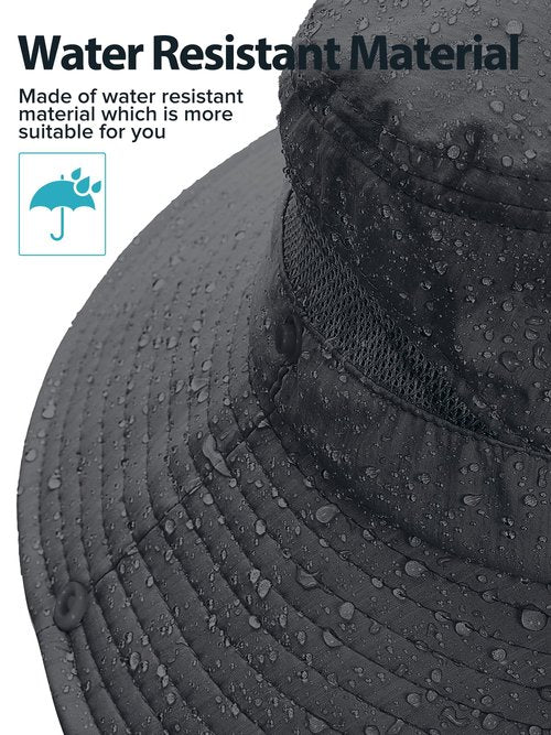 Sun Hat with Ponytail Hole for Women,UPF 50+ UV Protection Wide Brim Safari Hking Waterproof Foldable Beach Bucket Hat Dark Grey